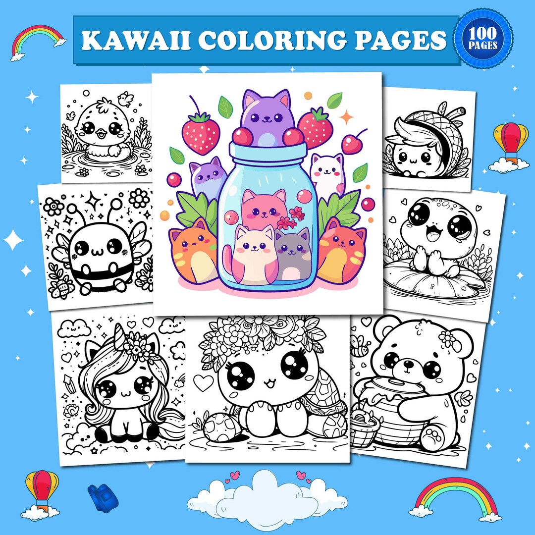 100 Kawaii Coloring Pages, Cute Coloring Pages for Kids, Kindergarten ...
