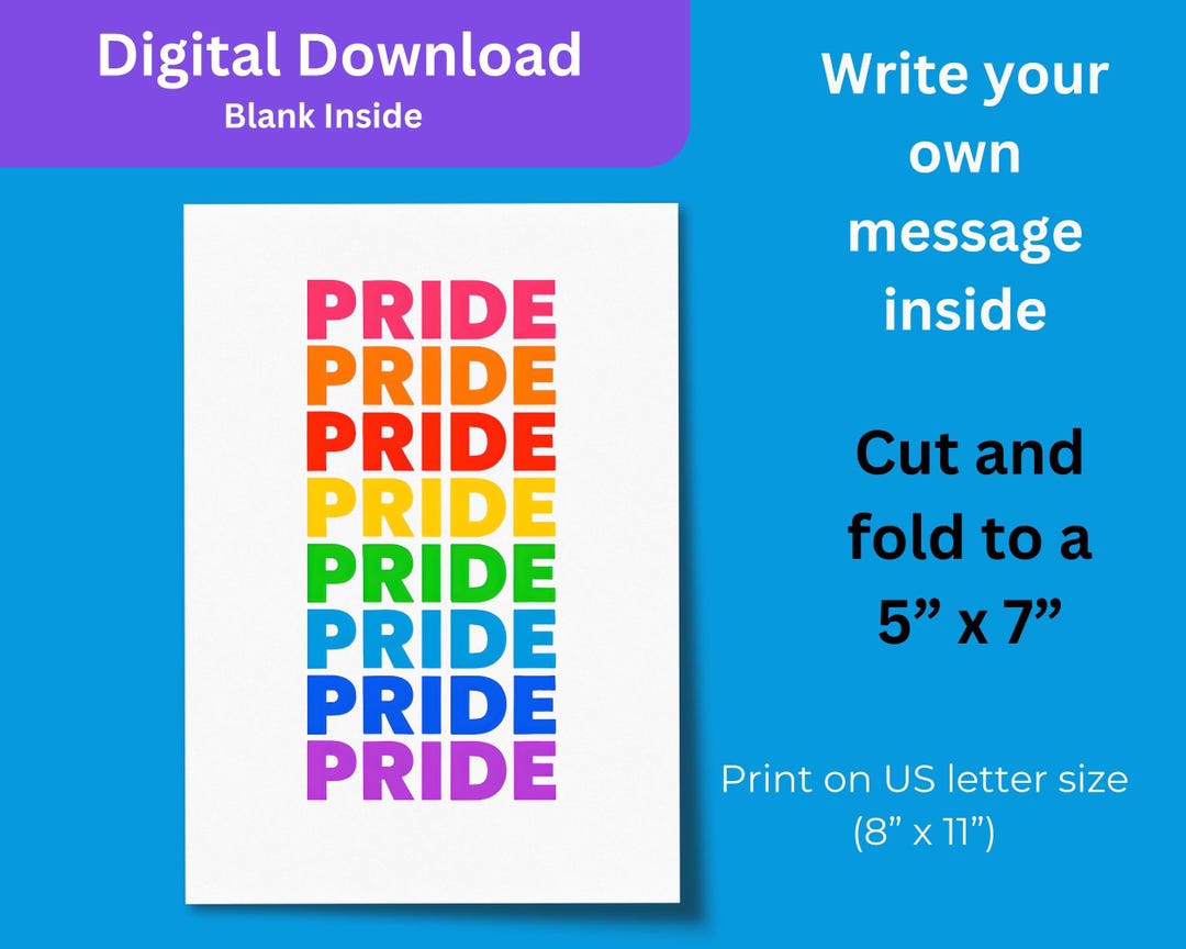 Printable Pride Greeting Card Rainbow LGBTQ+ 5x7 (digital Download) Etsy