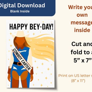 Tarjeta de cumpleaños digital inspirada en Cowboy Carter: Glamour Western imprimible para fans de Beyoncé / Tarjeta plegable imprimible de 13x18 cm / Tarjeta de cumpleaños de Beyoncé
