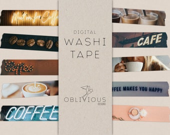 Digital Washi Tape Clipart Collection - Coffee Shop Aesthetic Photograph Digital Planner Stickers for GoodNotes & Noteshelf