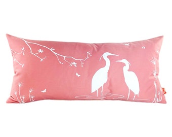 Rose Pink  Egret Lovers in the Swamp Rectangle Pillow
