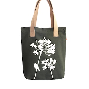 SALE Army Green Cardinal on Agapanthus Shoulder Tote Bag image 1