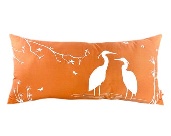 Rust Brown Egret Lovers in the Swamp Rectangle Pillow