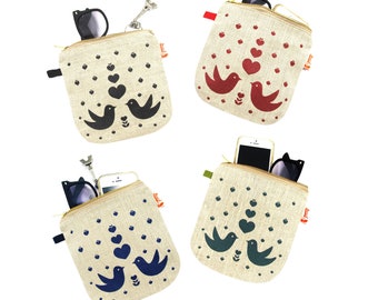 Lovebirds Linen Zipper Pouch