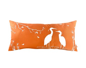 Rust Brown Egret Lovers in the Swamp Rectangle Pillow