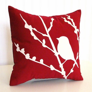 Red Bird on Cherry Blossom Mini 10.5 Inches Square Pillow image 4