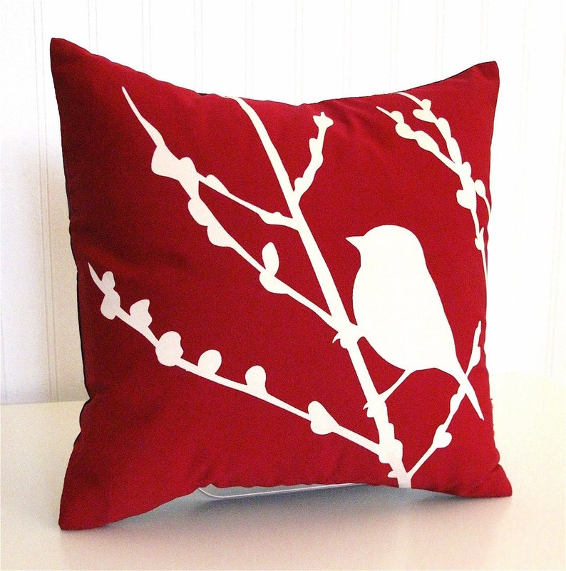 Red Bird on Cherry Blossom Mini 10.5 Inches Square Pillow image 4