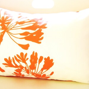 Orange Print on Off White Cardinal on Agapanthus Rectangle Pillow image 2