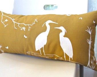Golden Brown Egret Lovers in the Swamp Rectangle Pillow