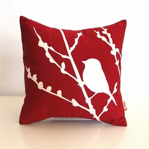 Red Bird on Cherry Blossom Mini 10.5 Inches Square Pillow image 6