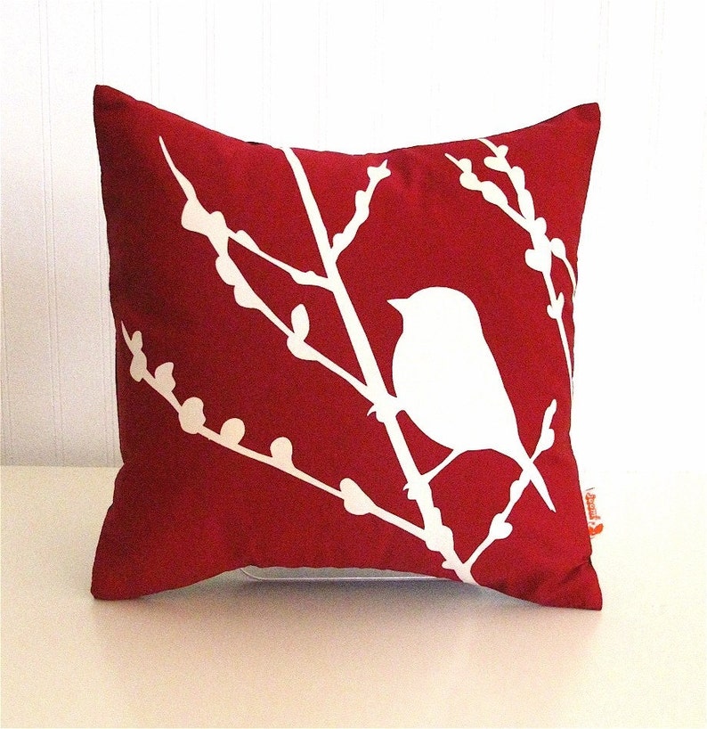 Red Bird on Cherry Blossom Mini 10.5 Inches Square Pillow image 6