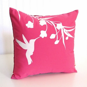 Hot Pink Hummingbird with Eucalyptus Mini 10.5 Inches Square Pillow image 1