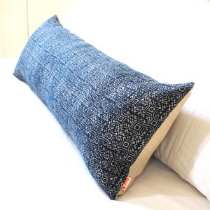 Hmong Hand Block Batik Indigo Long Lumbar Zipper Pillow Bohemian Long Lumbar Pillow image 6