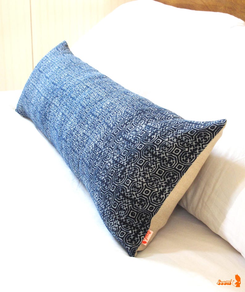 Hmong Hand Block Batik Indigo Long Lumbar Zipper Pillow Bohemian Long Lumbar Pillow image 6