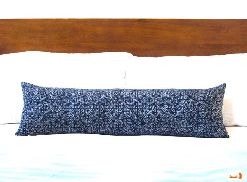 Hmong Hand Block Batik Indigo Long Lumbar Zipper Pillow Bohemian Long Lumbar Pillow image 7