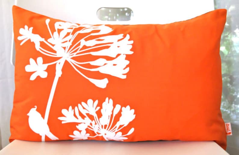 Limited Time SALE Orange Cardinal on Agapanthus Rectangle Pillow