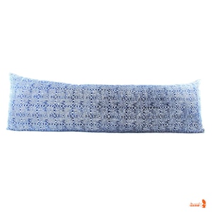 Blue Batik Indigo Hmong Textile Long Lumbar Zipper Long Lumbar Pillow Boho Linen Decorative Pillow image 1