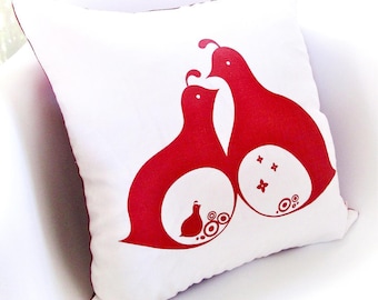 Cuscino Mama Dada Quail: decorazione in lino serigrafato, quadrato da 16 pollici