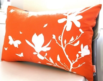 Limited Time Sale Orange Magnolia and Butterfies Rectangle Pillow