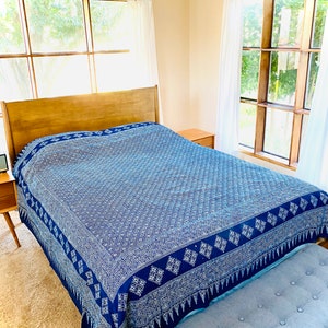 Hmong Indigo Hand Block Batik Element Pattern Bed Sheet Cover - King Size Cotton Bed Cover, Bohemian Bedding - Free Shipping in U.S.
