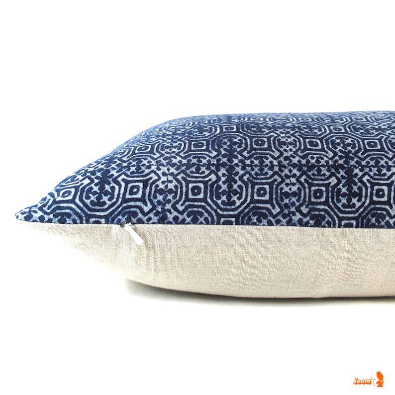 Hmong Hand Block Batik Indigo Long Lumbar Zipper Pillow Bohemian Long Lumbar Pillow image 4