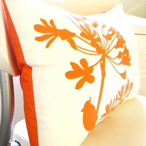 Orange Print on Off White Cardinal on Agapanthus Rectangle Pillow image 3