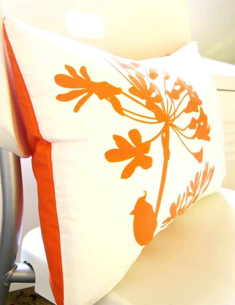 Orange Print on Off White Cardinal on Agapanthus Rectangle Pillow image 3