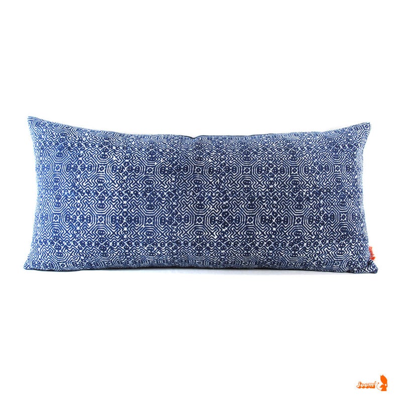 Blue Indigo Batik Lumbar Pillow Bohemian Rectangle Pillow Etsy