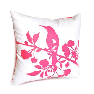 Hot Pink Print on Off white Blooming Blossom-Mini 10.5 Inches Square Pillow image 3