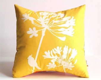 Yellow Cardinal on Agapanthus-Mini 10.5 Inches Square Pillow