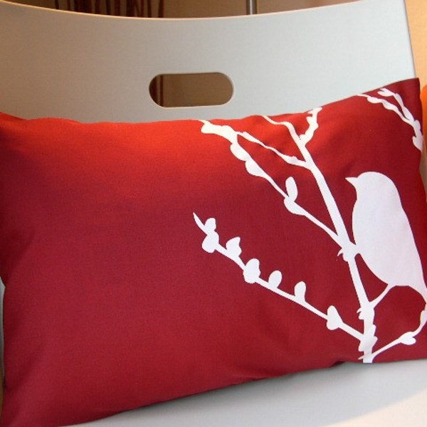 Red  Bird on Cherry Blossom Pillow