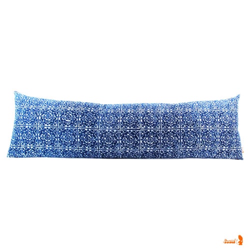 Hmong Indigo Hand Block Batik Textile Long Lumbar Zipper Pillow - Long Lumbar Pillow