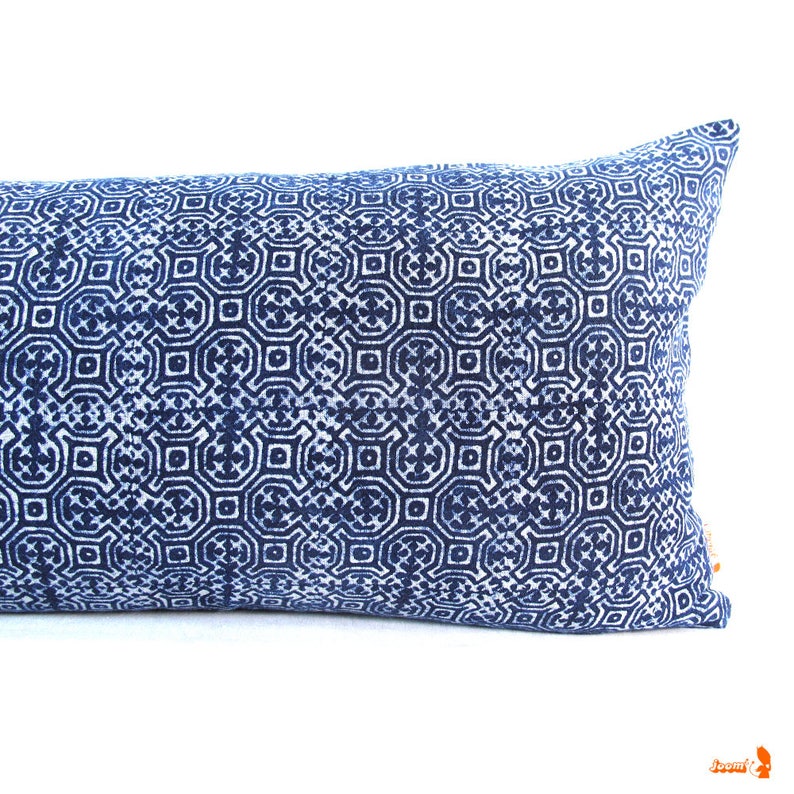 Hmong Hand Block Batik Indigo Long Lumbar Zipper Pillow Bohemian Long Lumbar Pillow image 5