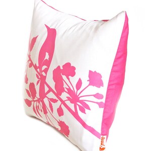 Hot Pink Print on Off white Blooming Blossom-Mini 10.5 Inches Square Pillow image 4