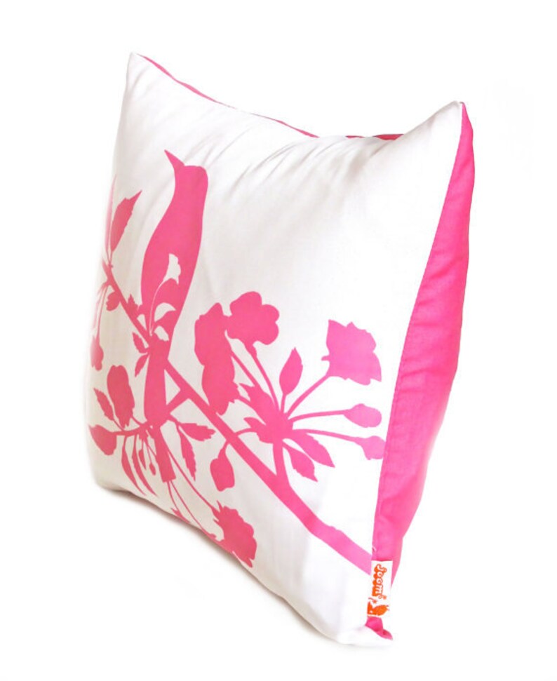 Hot Pink Print on Off white Blooming Blossom-Mini 10.5 Inches Square Pillow image 4