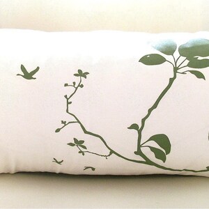 Olive green Print on Off white Flying By Rectangle Pillow image 2