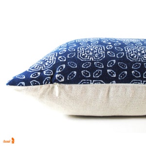 Blue Batik Indigo Hmong Textile Linen Rectangle Pillow Boho Linen Decorative Pillow image 3