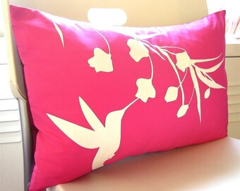 Hot Pink Hummingbird with Eucalyptus Rectangle Pillow