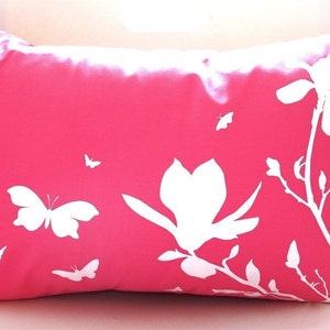 Limited Time Sale Hot Pink Magnolia and Butterflies Rectangle Pillow image 3