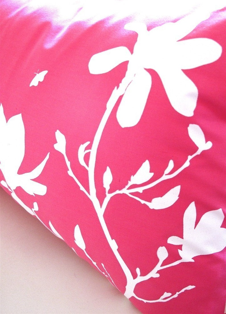 Limited Time Sale Hot Pink Magnolia and Butterflies Rectangle Pillow image 4