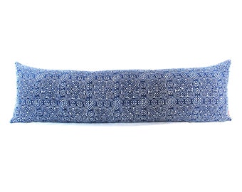 Hmong Indigo Hand Block Batik Element Pattern Long Lumbar Zipper Long Lumbar Pillow