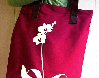 SALE Maroon Red Orchid Shoulder Tote Bag