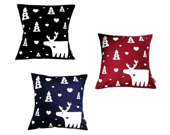 White Print Moose 13 Inches Square Pillow