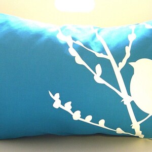 Teal Bird on Cherry Blossom Pillow image 2