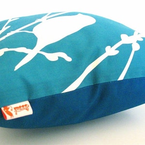 Teal Bird on Cherry Blossom Mini 10.5 Inches Square Pillow image 5