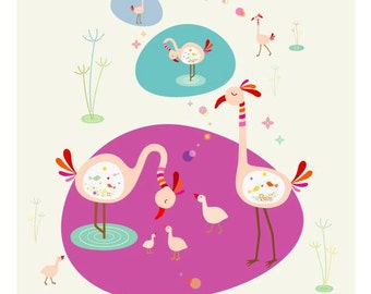 Flamingo Print...  Giclee print of an original illustration (7.75" x 7.75")