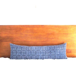 Blue Batik Indigo Hmong Textile Long Lumbar Zipper Long Lumbar Pillow Boho Linen Decorative Pillow image 8