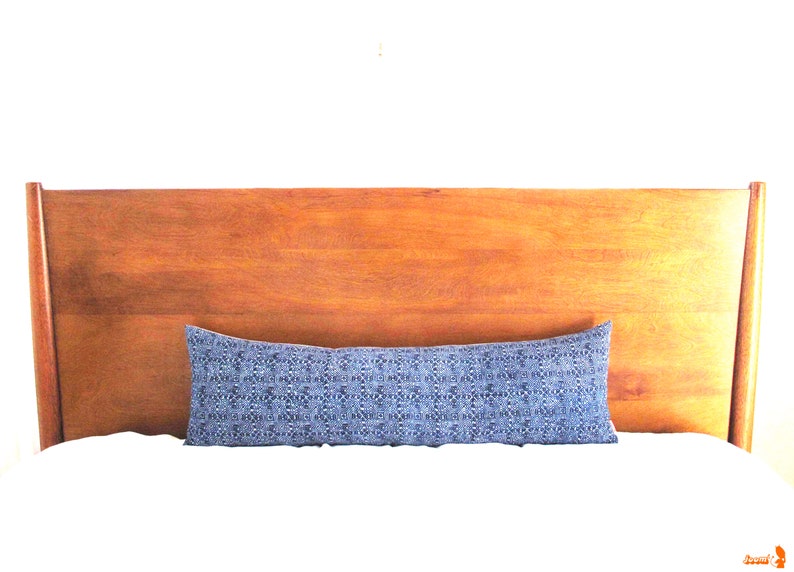Blue Batik Indigo Hmong Textile Long Lumbar Zipper Long Lumbar Pillow Boho Linen Decorative Pillow image 8