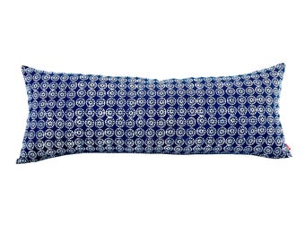Hmong Indigo Batik Lumbar Pillow: Bohemian Flower Pattern