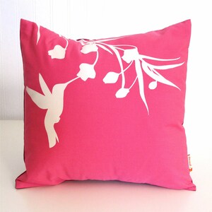 Hot Pink Hummingbird with Eucalyptus Mini 10.5 Inches Square Pillow image 3